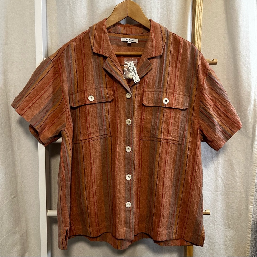 Madewell - Striped Camp Shirt in Cotton-Linen Blend, L